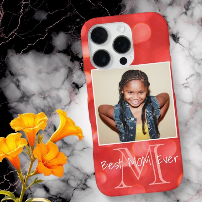 Custom Photo Monogram Add Your Name Coral Glitter  iPhone Case (Custom photo phone case monogram and name template)