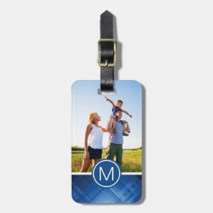 Custom Photo & Monogram blue hi-tech background Luggage Tag