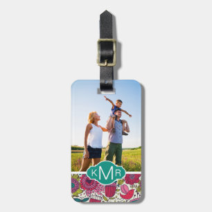 Custom Photo & Monogram Bright floral pattern Luggage Tag