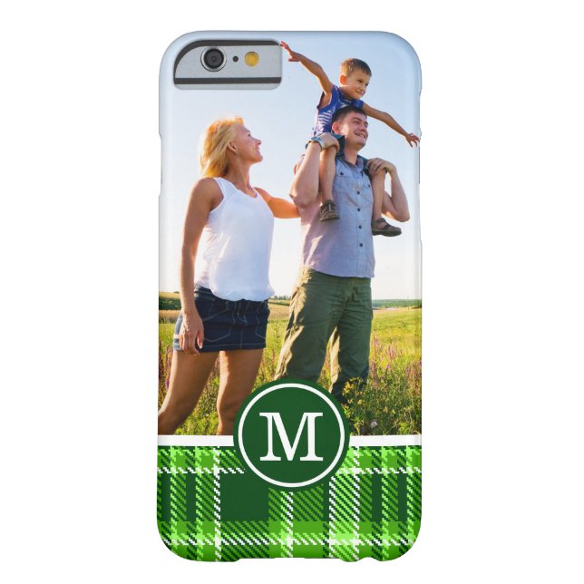 Custom Photo & Monogram Chequered Green Pattern Case-Mate iPhone Case (Back)