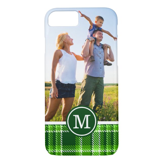 Custom Photo & Monogram Chequered Green Pattern Case-Mate iPhone Case (Back)