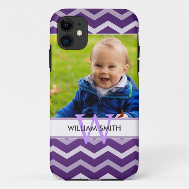 Custom Photo & Monogram Chevron Pattern Purple Case-Mate iPhone Case (Back)