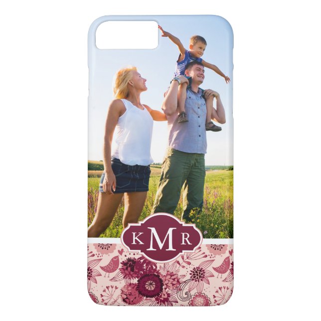 Custom Photo & Monogram Floral pattern with birds Case-Mate iPhone Case (Back)