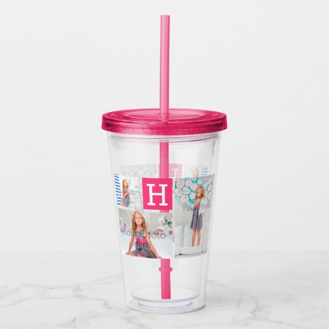 Custom Photo Monogram Initial Letter Personalized Acrylic Tumbler (Front)