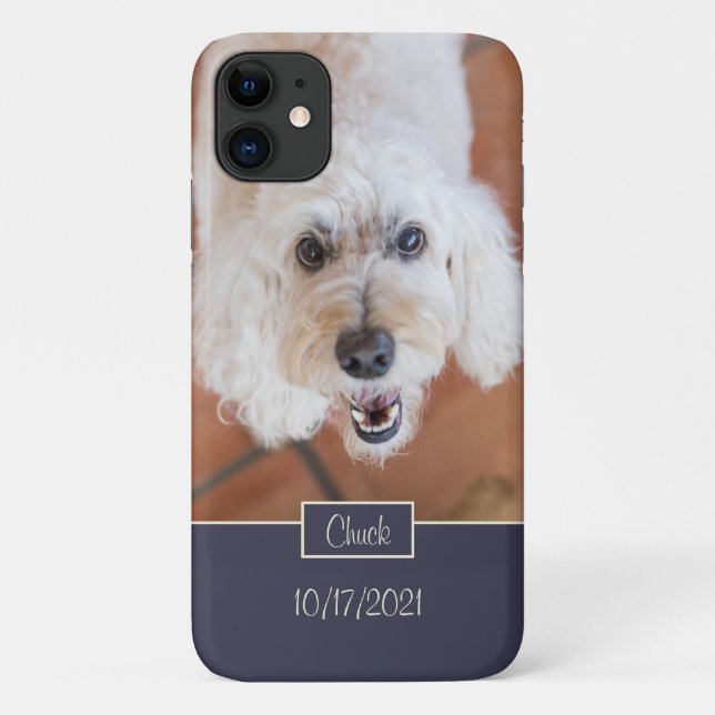 Custom Photo Monogram Initial Name Stylish Blue Case-Mate iPhone Case (Back)