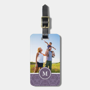 Custom Photo & Monogram Luxury Purple Wallpaper Luggage Tag