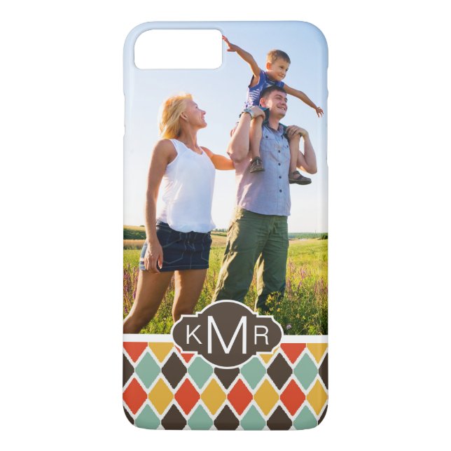 Custom Photo & Monogram Modern ikat tribal pattern Case-Mate iPhone Case (Back)