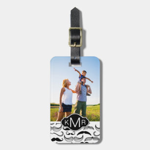 Custom Photo & Monogram Moustache pattern 2 Luggage Tag