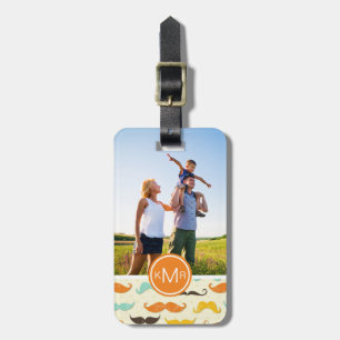 Custom Photo & Monogram Moustache pattern 3 Luggage Tag