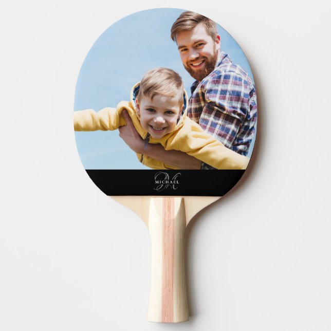 Custom Photo Monogram Name Modern Sports Dad Ping Pong Paddle (Front)