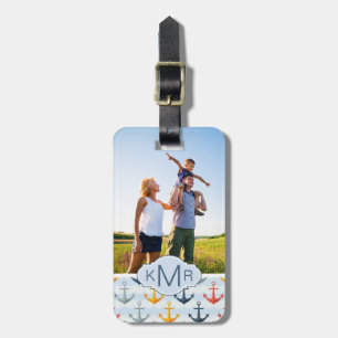 Custom Photo & Monogram Nautical Anchor Pattern Luggage Tag