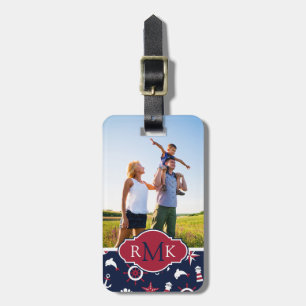 Custom Photo & Monogram Nautical Sea Pattern Luggage Tag