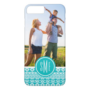 Custom Photo & Monogram Teal Aztec Tribal Pattern Case-Mate iPhone Case