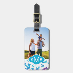 Custom Photo & Monogram Tie Dye Anchor Pattern 2 Luggage Tag