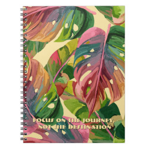 Custom Photo & Monogram Tropical Leaves Aesthetic Notebook