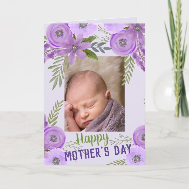Custom Photo  "Mother's Day" Violet Lavender  Card (Front)