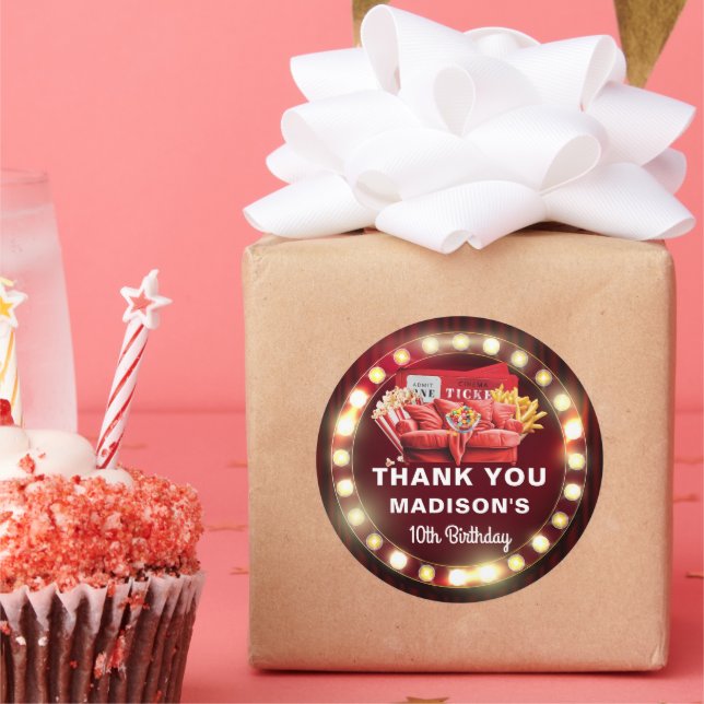 Custom Photo Movie Night Cinema Birthday Classic Round Sticker (Party)