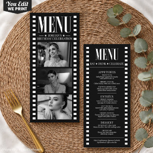 Custom Photo Movie Strip Menu, Hollywood Party Menu