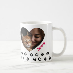 Custom Photo Mug   Heart-Shaped Image Paw Prints 