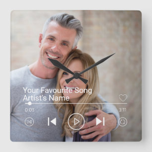 Custom Photo & Music Playlist Square Wall Clock