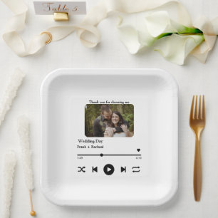 Custom photo music song playlist for couples paper plate