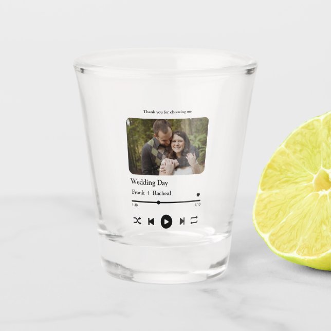 Custom photo music song playlist for couples shot glass (Front)