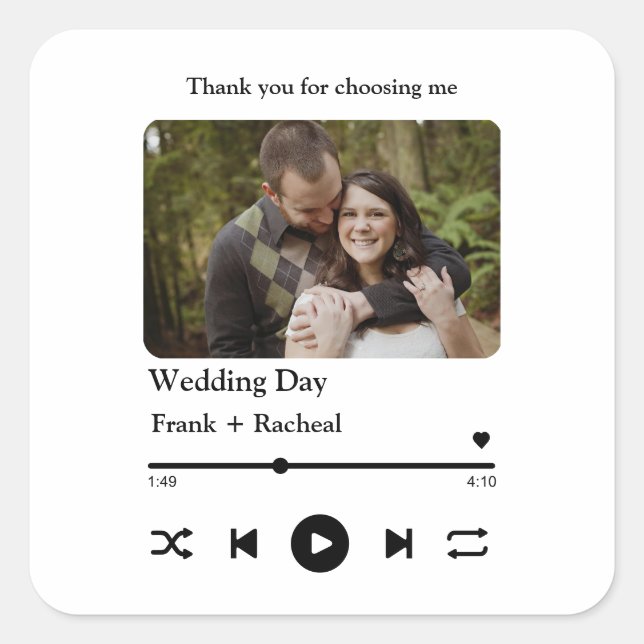 Custom photo music song playlist for couples square sticker (Front)
