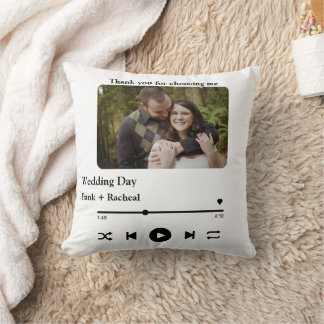 Custom photo music song playlist for couples throw pillow
