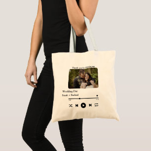 Custom photo music song playlist for couples tote bag