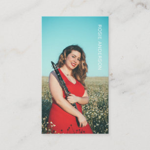 Custom Photo Musician QR Code Navy Blue Business Card