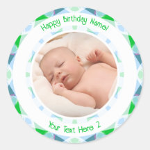 Custom Photo Name Age Blue Green Birthday Star