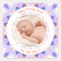 Custom Photo Name Age Pink Purple Birthday Star