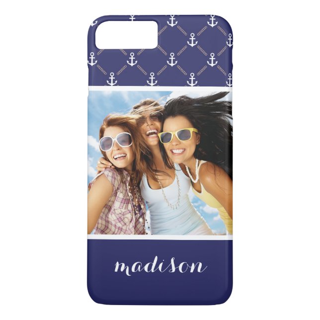 Custom Photo & Name Anchor pattern Case-Mate iPhone Case (Back)