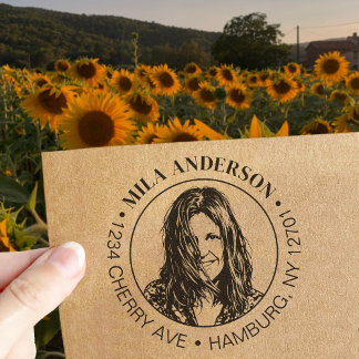 Custom Photo, Name and Return Wood Address  Rubber Stamp