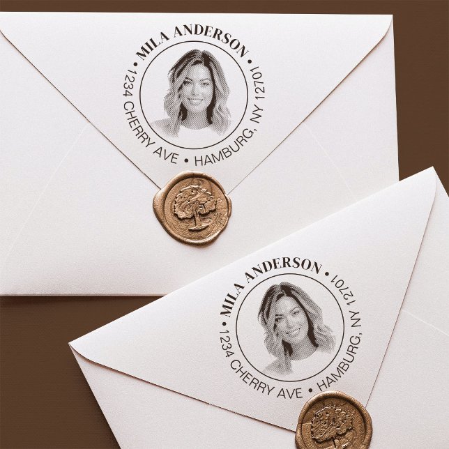 Custom Photo, Name and Return Wood Address  Rubber Stamp (Creator Uploaded)