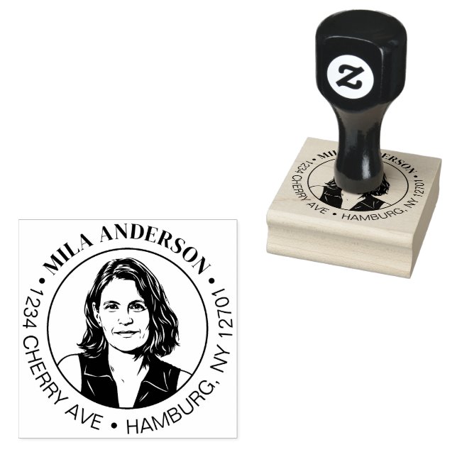 Custom Photo, Name and Return Wood Address  Rubber Stamp (Stamped)