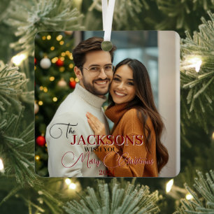 Custom photo, name and text Christmas Metal Ornament