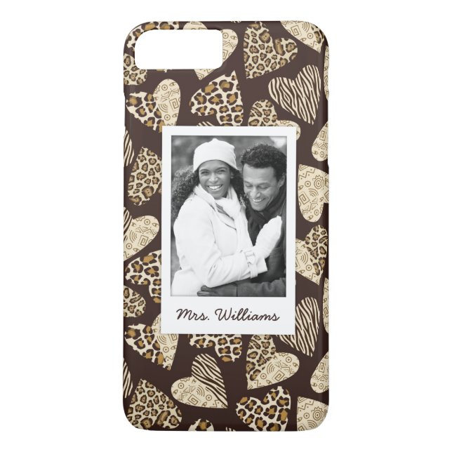 Custom Photo & Name Animal skin with hearts Case-Mate iPhone Case (Back)