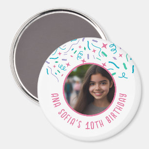 Custom Photo Name Any Age Confetti Birthday  Magnet