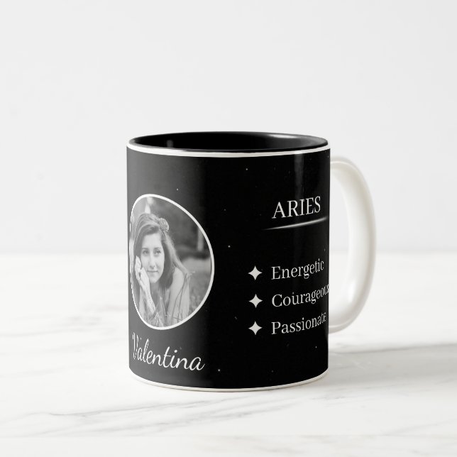 Custom Photo & Name Aries Zodiac Traits Mug (Devant droit)