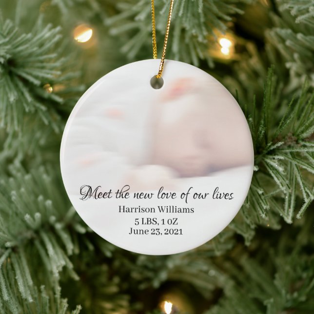 Custom photo name Baby Birth Announcement Ceramic Ornament (Tree)