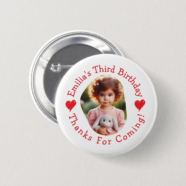 Custom Photo Name Birthday Thank You Favours 2 Inch Round Button (Front & Back)