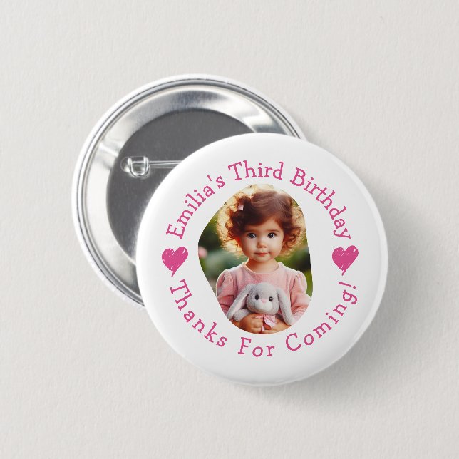 Custom Photo Name Birthday Thank You Favours 2 Inch Round Button (Front & Back)