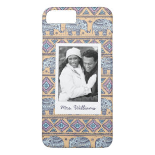 Custom Photo & Name Blue Elephant Tribal Pattern Case-Mate iPhone Case