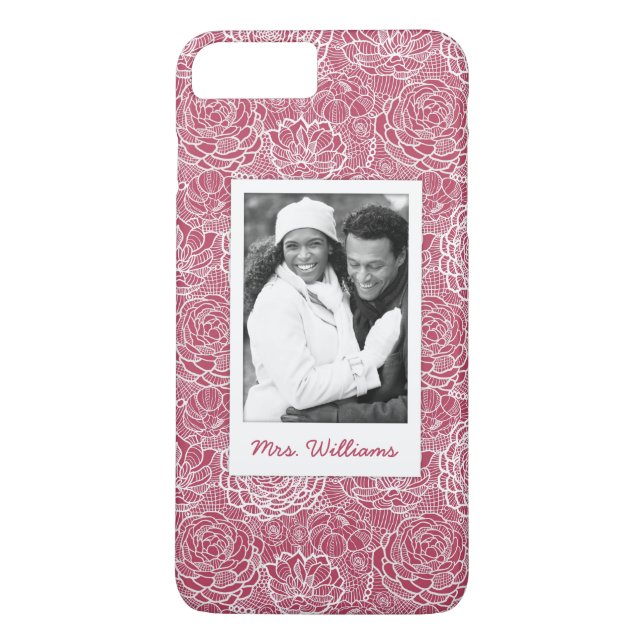 Custom Photo & Name Blue lace flowers pattern Case-Mate iPhone Case (Back)