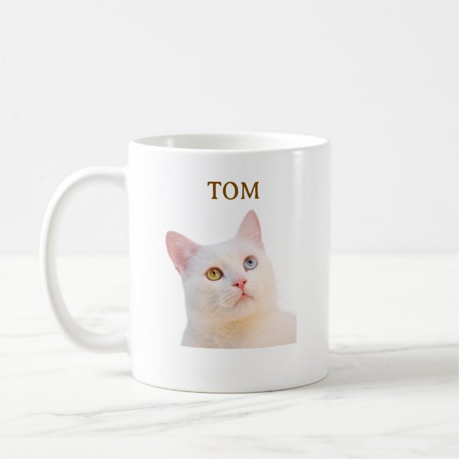 Custom Photo & Name Cat Portrait Coffee Mug (Left)