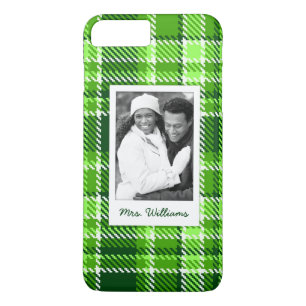 Custom Photo & Name Chequered Green Colour Pattern iPhone 8 Plus/7 Plus Case
