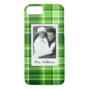 Custom Photo & Name Chequered Green Colour Pattern Case-Mate iPhone Case