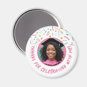 Custom Photo Name Confetti Graduation Thank You  Magnet