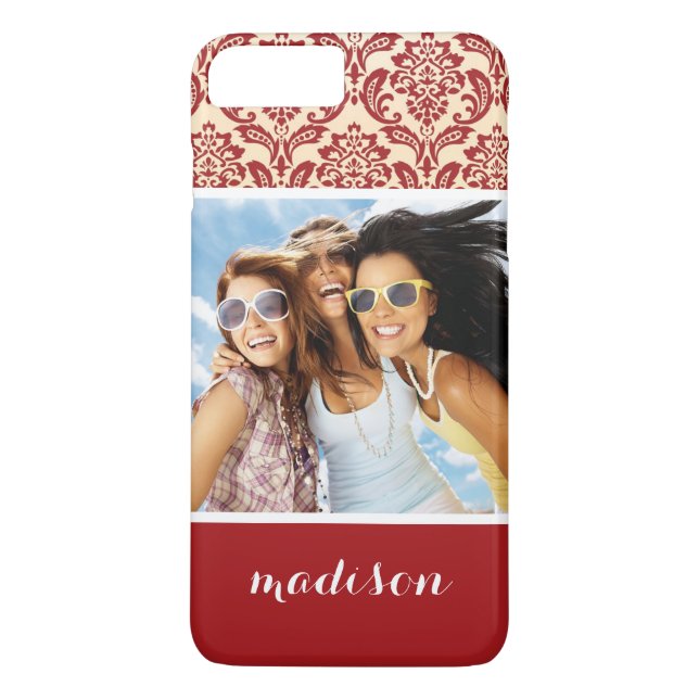 Custom Photo & Name Damask pattern wallpaper Case-Mate iPhone Case (Back)